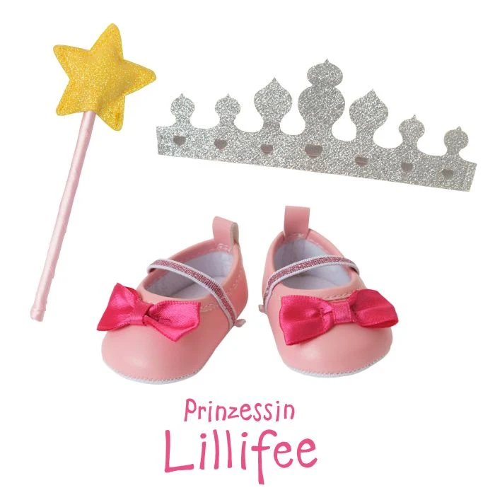 Puppen-Accessoires-Set "Prinzessin Lillifee", 3-teilig : Ballerinas, Glitzerkrone und Zauberstab, Gr. 38-45 cm