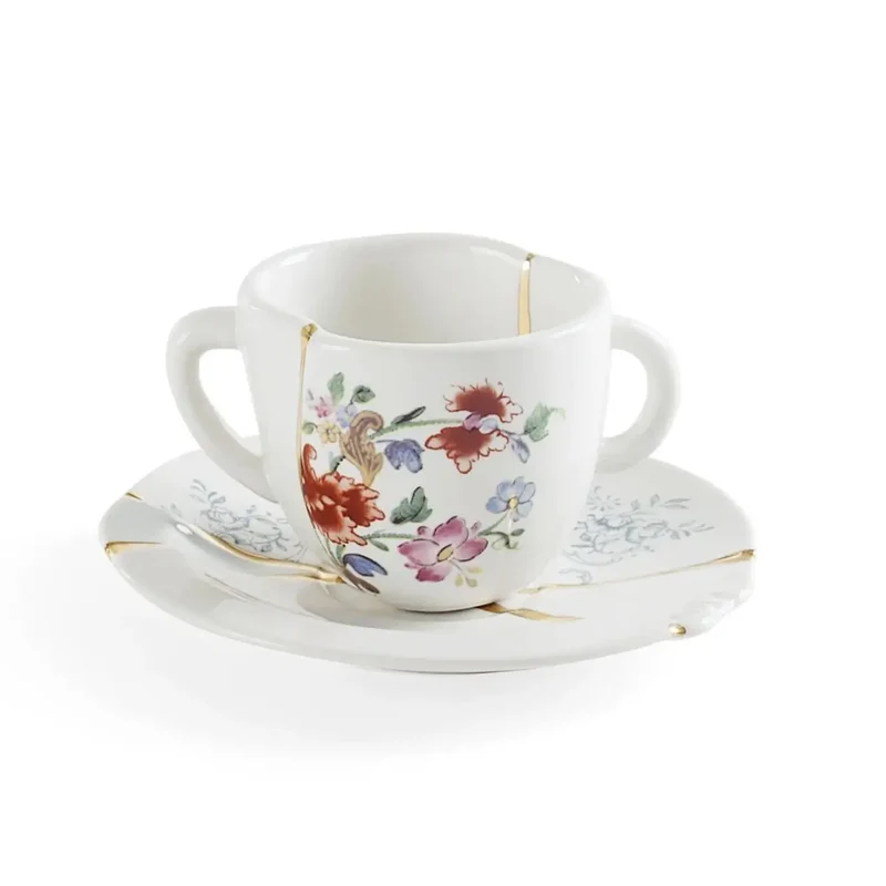 Seletti Kintsugi coffee cup-saucer in porcelain/24 carat gold