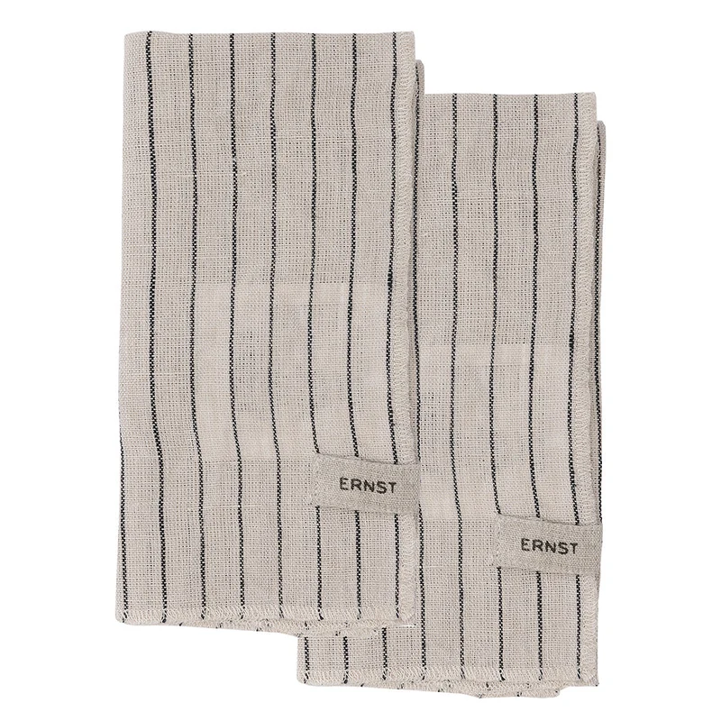 Stoffserviette - schwarz / beige gestreift 2er Set
