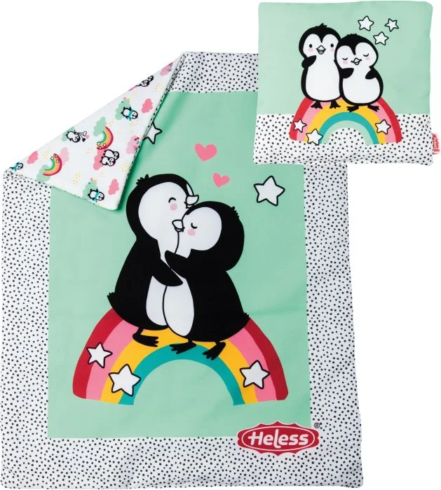 Puppen-Bettdecke Pinguin Pünktchen (44 x 34 cm) mit Kissen (16 x 16 cm