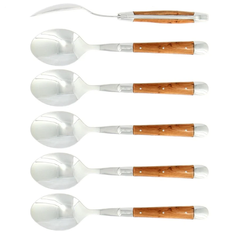 Forge de Laguiole Tradition set 6 soup spoons with juniper handle