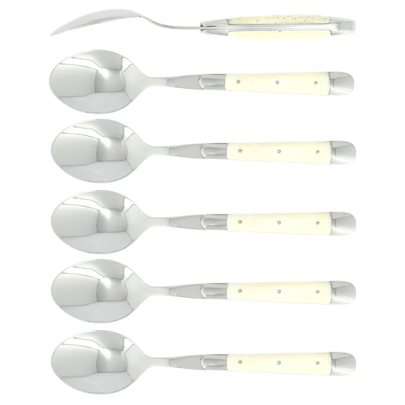 Forge de Laguiole Tradition set 6 soup spoons with bone handle