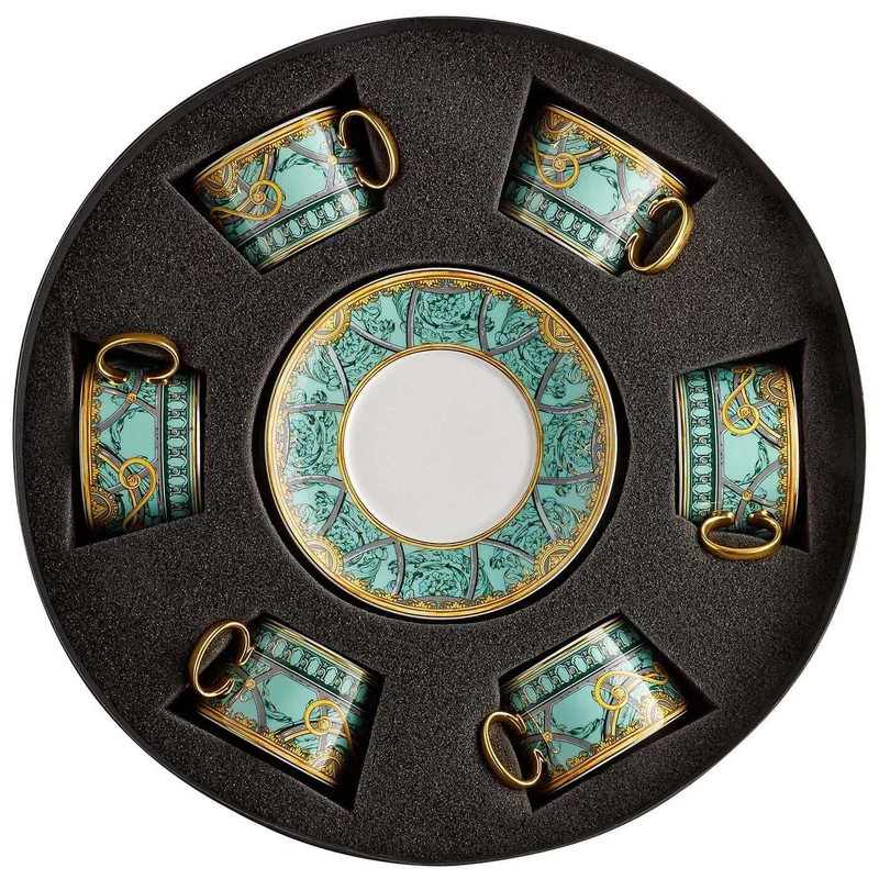 Versace meets Rosenthal La scala del Palazzo set 6 Tea cups and saucers green