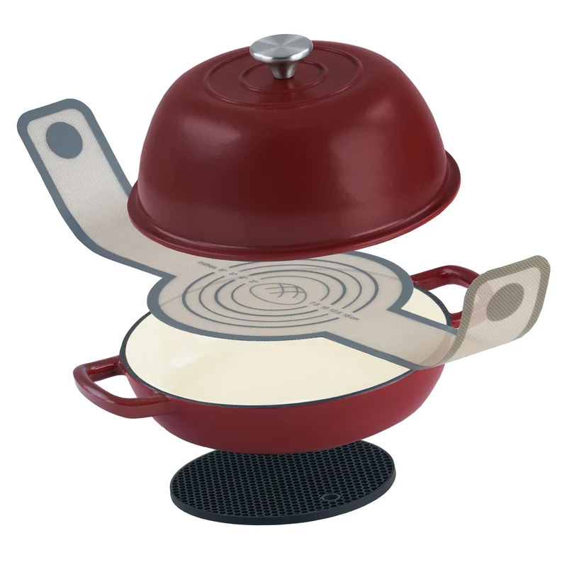 Brottopf Set, 6,4 Liter, Gusseisen, emailliert, inkl. Brotschlinge und Untersetzer