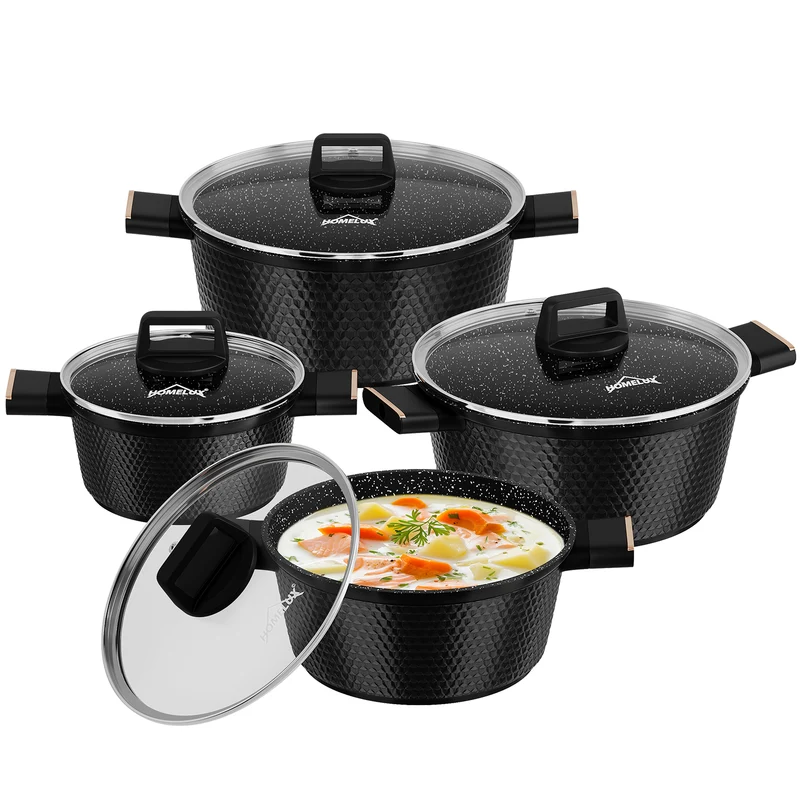 HOMELUX Kochtopf-Set, 8-teilig, mit Diamant-Struktur und Induktionsboden