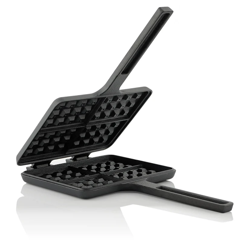 Waffeleisen, Gusseisen, rechteckige Doppelform, schwarz