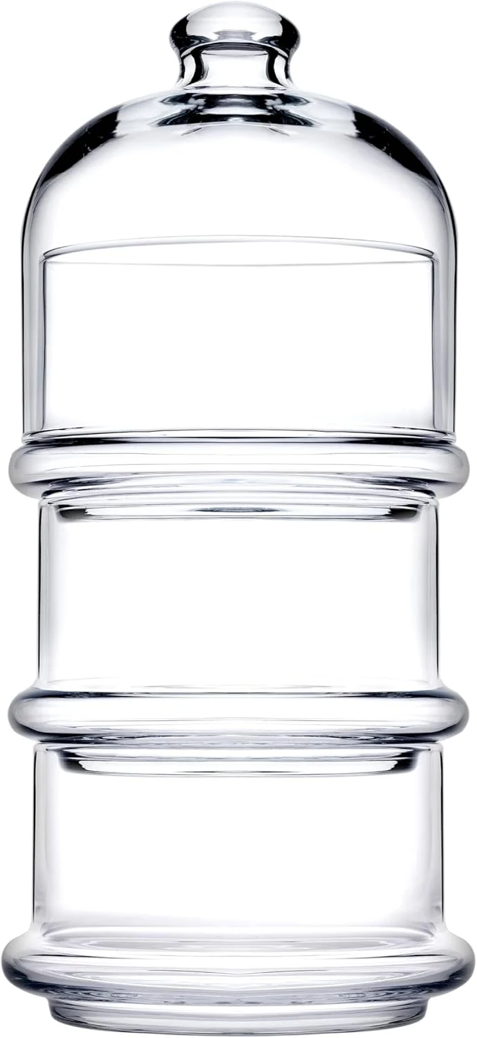 Pasabahce 96815 Patisserie Basic Set 3 stapelbare Behälter mit Kuppel, Glas, transparent,,12x26 cm