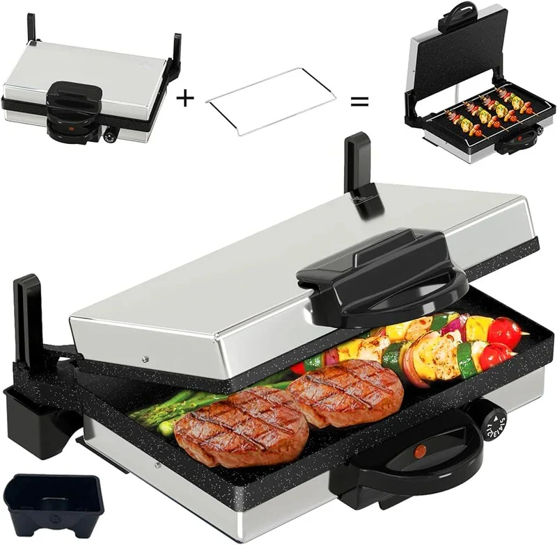 Kontaktgrill 2000W Edelstahl Multigrill für Lahmacun & Elektro-Grillfunktion