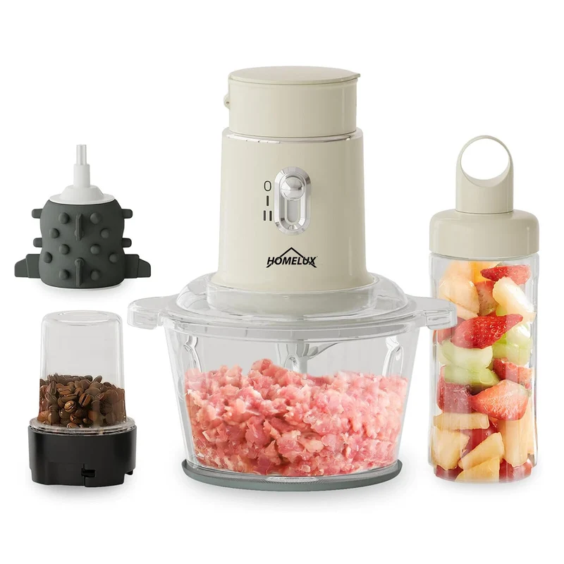 HOMELUX 4-in-1 Küchenallrounder: Zerkleinern, Mixen & Mahlen mit robustem 2L Glasbehälter und 600ml Saftbecher