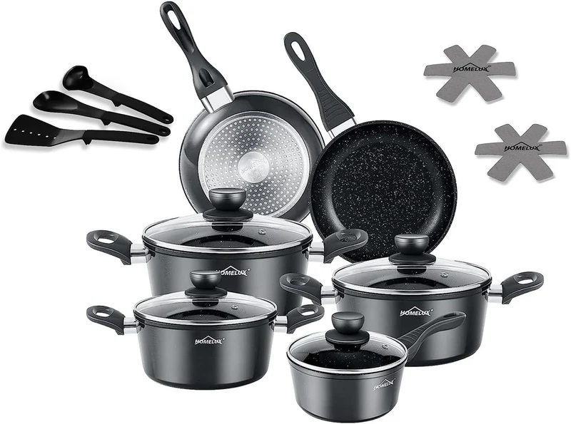 10tlg Induktions-Töpfe Set Homelux KoHerdartenchtopfset aus Aluminiumguss mit Antihaftbeschichtung, inkl. Deckel. PFOA frei, für alle