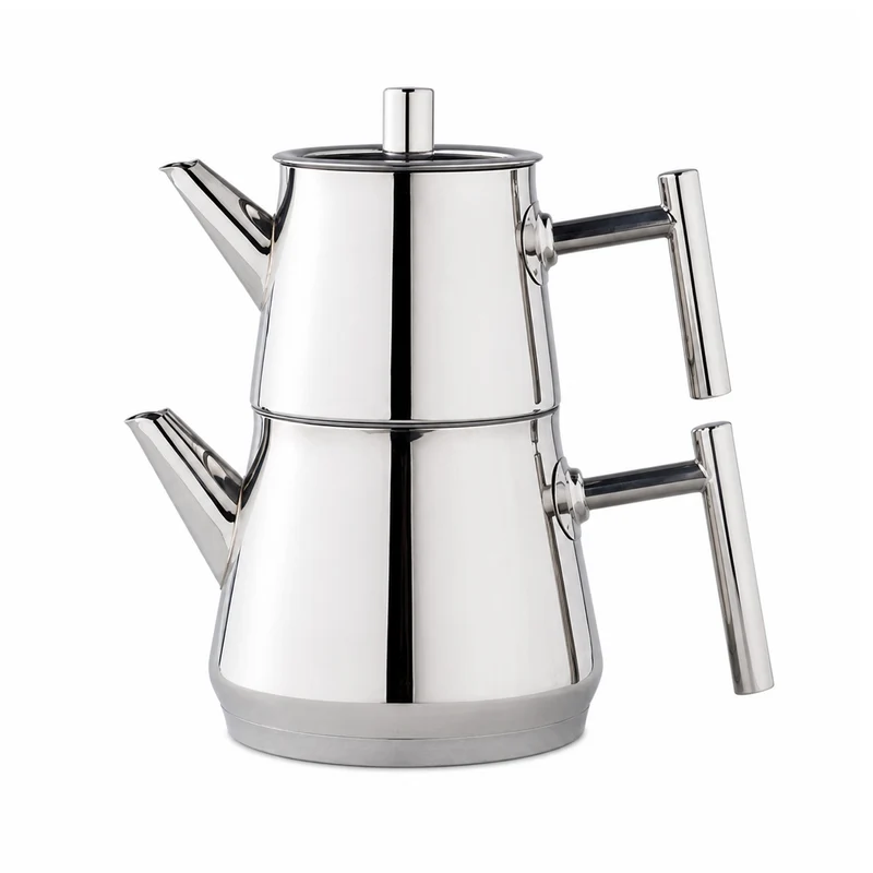 English Home New Aden Teekanne aus Stahl (Çaydanlık) 0,75-1,75 l Silber