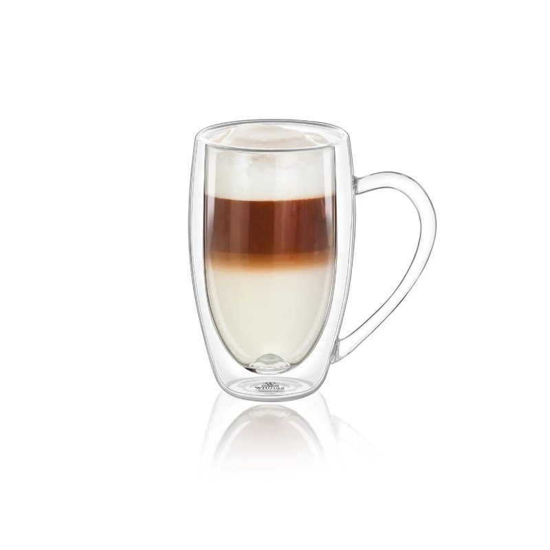 Wilmax Doppelwandige Thermoglas-Tasse mit Henkel