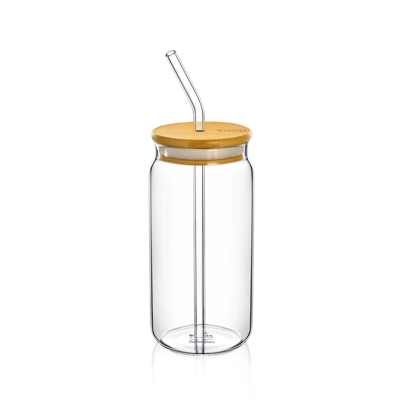 Wilmax Glasbecher 500 ml mit Deckel Trinkhalm WL-888610/A