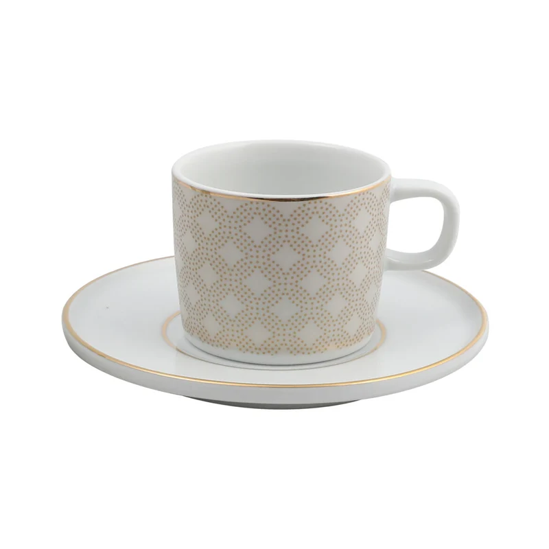 GÜRAL Mental Kaffee-Set, 4-tlg, Porzellan, Weiß mit braunem Dekor, 100ml