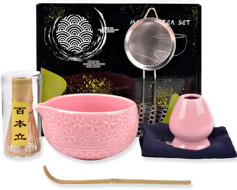 Japanisches Matcha-Set, 6-teilig Rosa – Keramikset für die traditionelle Teezeremonie