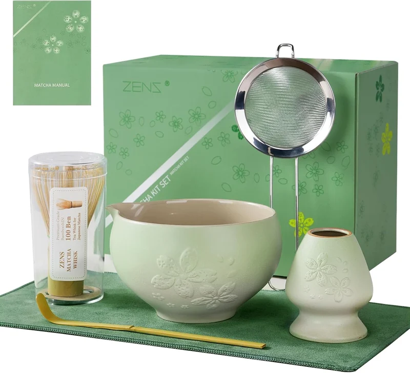 Japanisches Zens Matcha-Set, 6-teilig Weiß oder Grün – Keramikset für die traditionelle Teezeremonie
