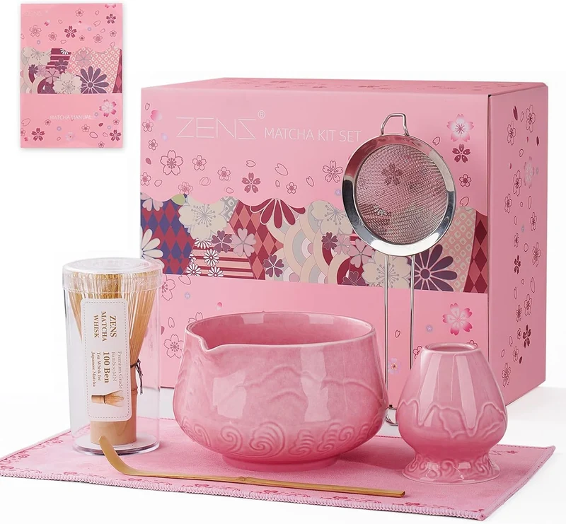 Japanisches Zen Matcha-Set, 6-teilig Pink – Handgefertigtes Keramikset für die traditionelle Teezeremonie