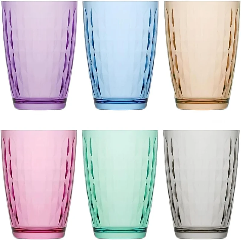 Artemis Coral 6er Set Trinkgläser Bunt 415ml – Longdrinkgläser mit Innenrelief (Außen glatt) Wassergläser & Saftgläser