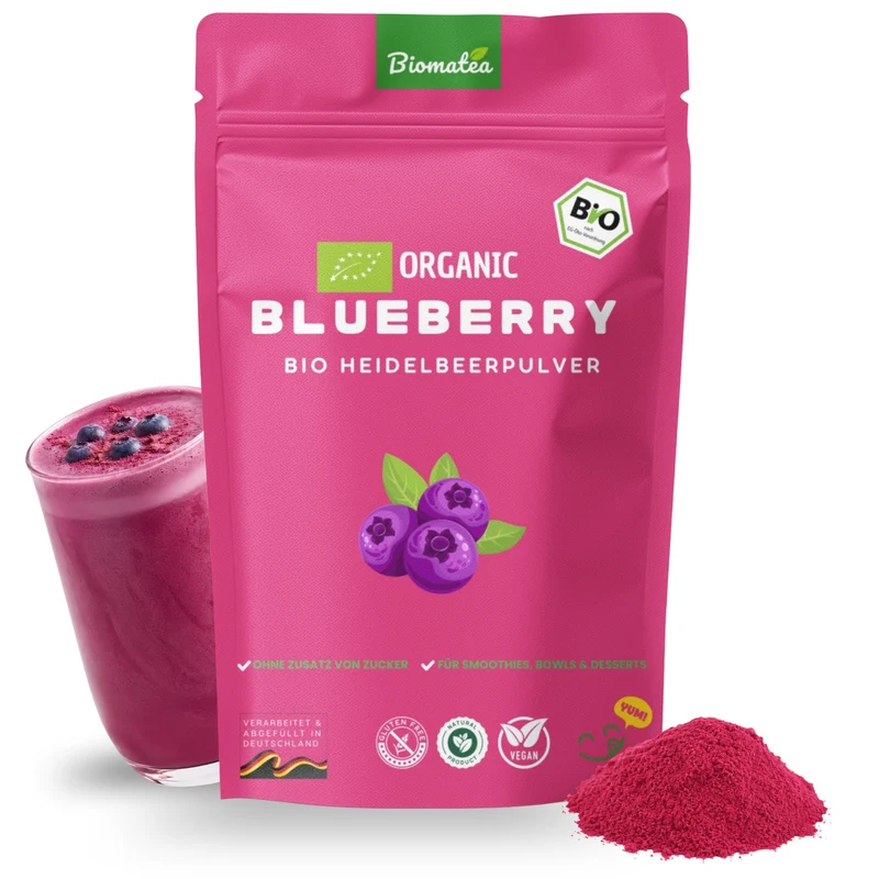 Bio Heidelbeerpulver 100g – Organic Blueberry Powder im Doypack, ohne Zusätze, ohne Zuckerzusatz