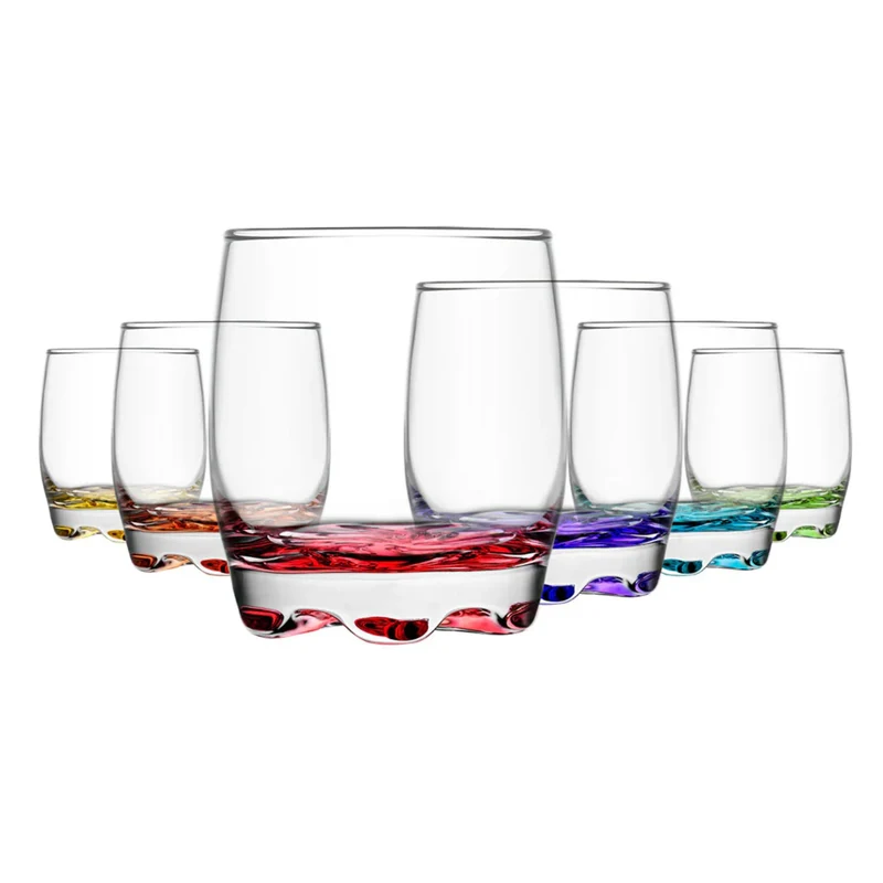 Coral Trinkgläser 6er Set, 290 ml, bunte Wassergläser aus Glas, farbiger Boden, bleifrei