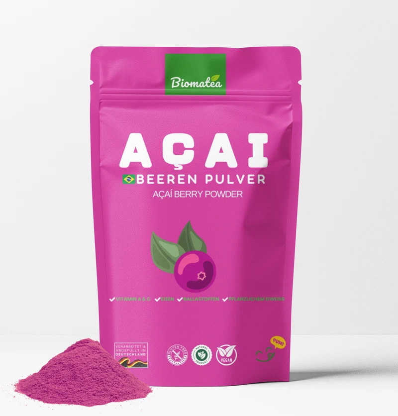 Biomatea Acai Beeren Pulver 100g - Ideal für Smoothies & Desserts - Nährstoffreich