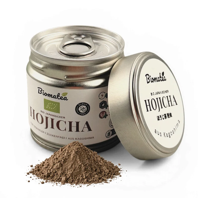 Biomatea Bio Hojicha aus Kagoshima – Gerösteter Japanischer Grüntee, Koffeinarm, 40g Dose