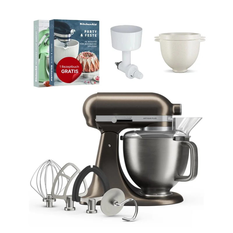 KitchenAid 4,7 L 5KSM50 Artisan Plus Küchenmaschine Breadlover mit Messerschmidt Getreidemühlenvorsatz + Brotbackschüssel