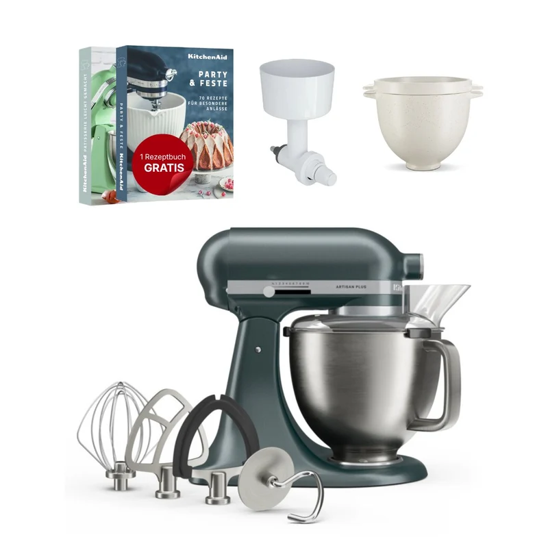 KitchenAid 4,7 L 5KSM50 Artisan Plus Küchenmaschine Breadlover mit Messerschmidt Getreidemühlenvorsatz + Brotbackschüssel