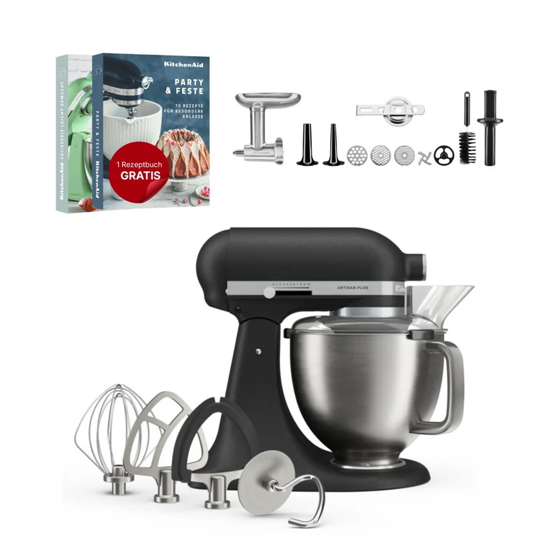 KitchenAid 4,7 L 5KSM50 Artisan Plus Küchenmaschine Meatlover mit Metallfleischwolf + Spritzgebäckvorsatz