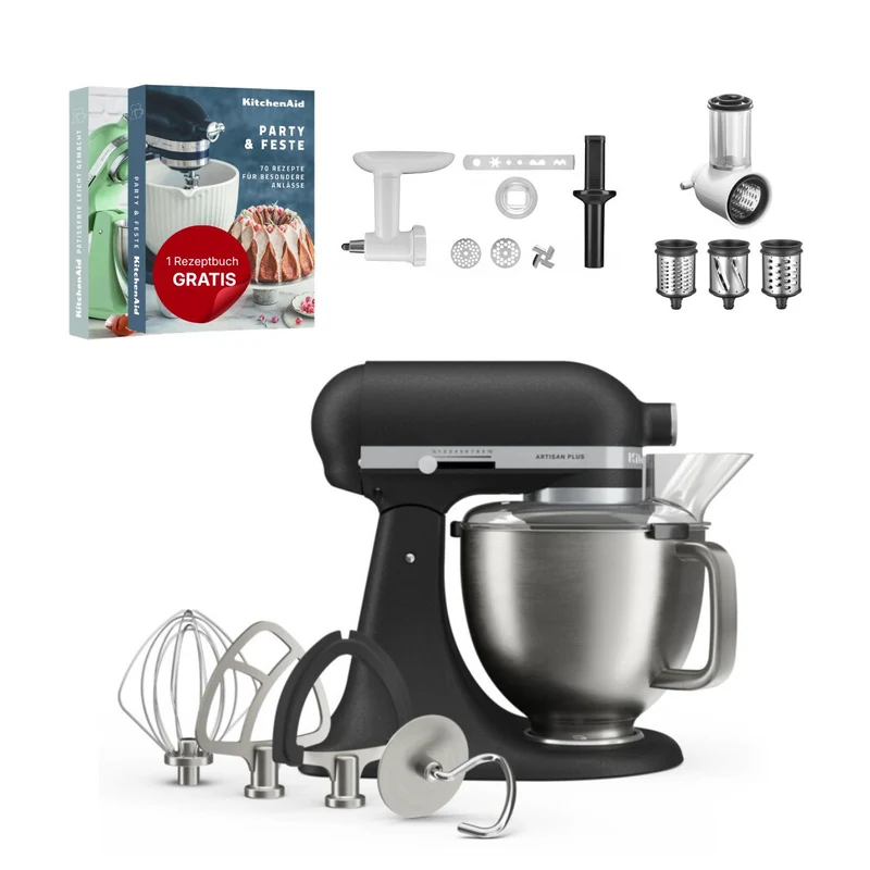 KitchenAid 4,7 L 5KSM50 Artisan Plus Küchenmaschine Allrounderset mit Gemüseschneider + Fleischwolf + Spritzgebäckvorsatz