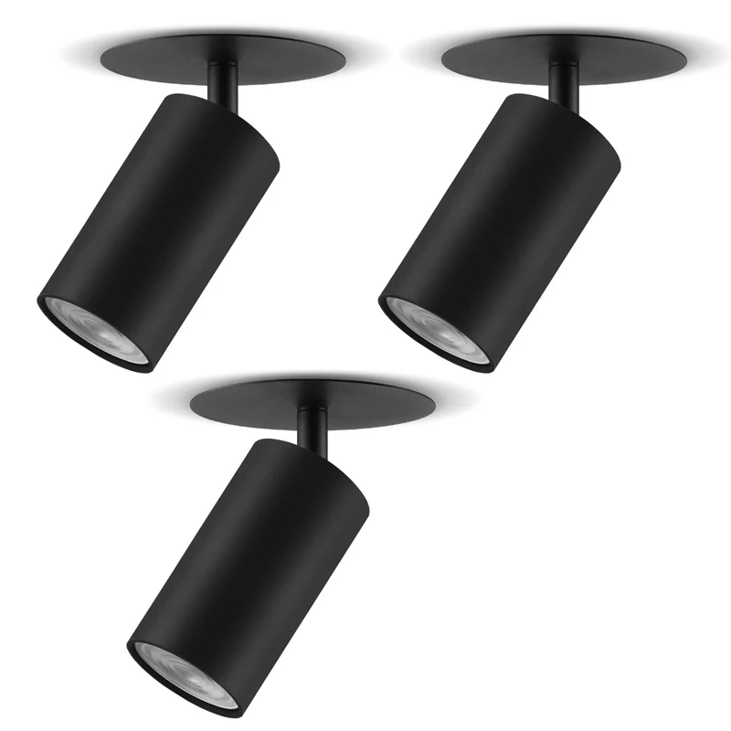 Maclean Decken Einbauleuchte / Spot, rund, Aluminium, GU10, 55x130mm, Farbe schwarz, MCE364 B 3Stk+ LED Leuchtmittel GU10 7W Maclean Energy MCE437 NW neutralweiß 4000K, 220-240V~, 50/60Hz, 3Stk