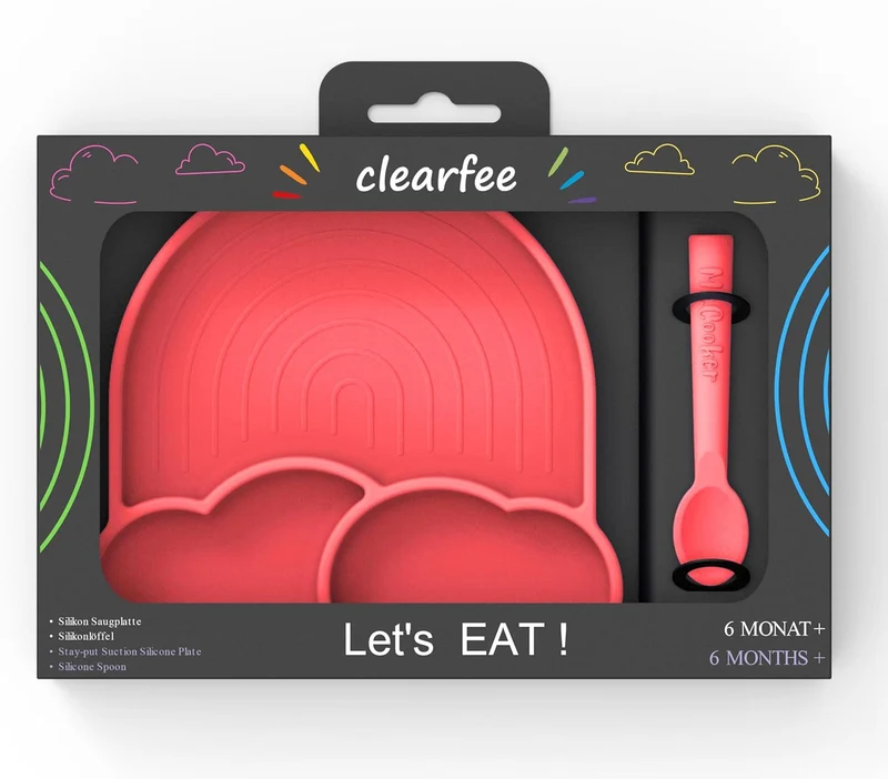 Babygeschirr Set | Silikon Teller mit Saugnapf und Löffel | Kinderteller mit 3 Speiseteller | BPA Frei | Made in Europa | Mikrowellengeeignet