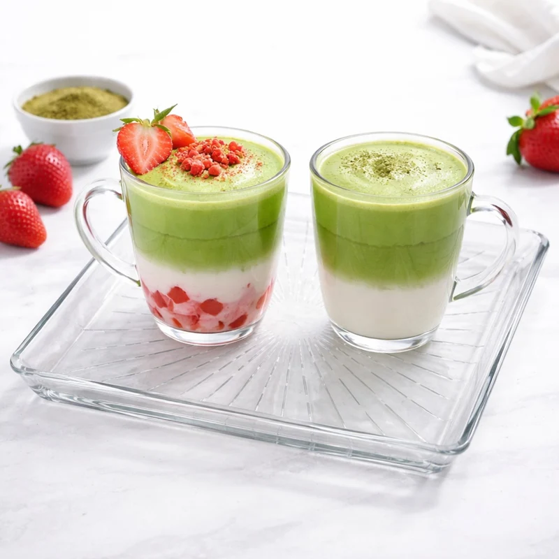 Madlen Glas Servierteller quadratisch 24x24cm aus Kristallglas – Glasteller für Kuchen, Dessert, matcha