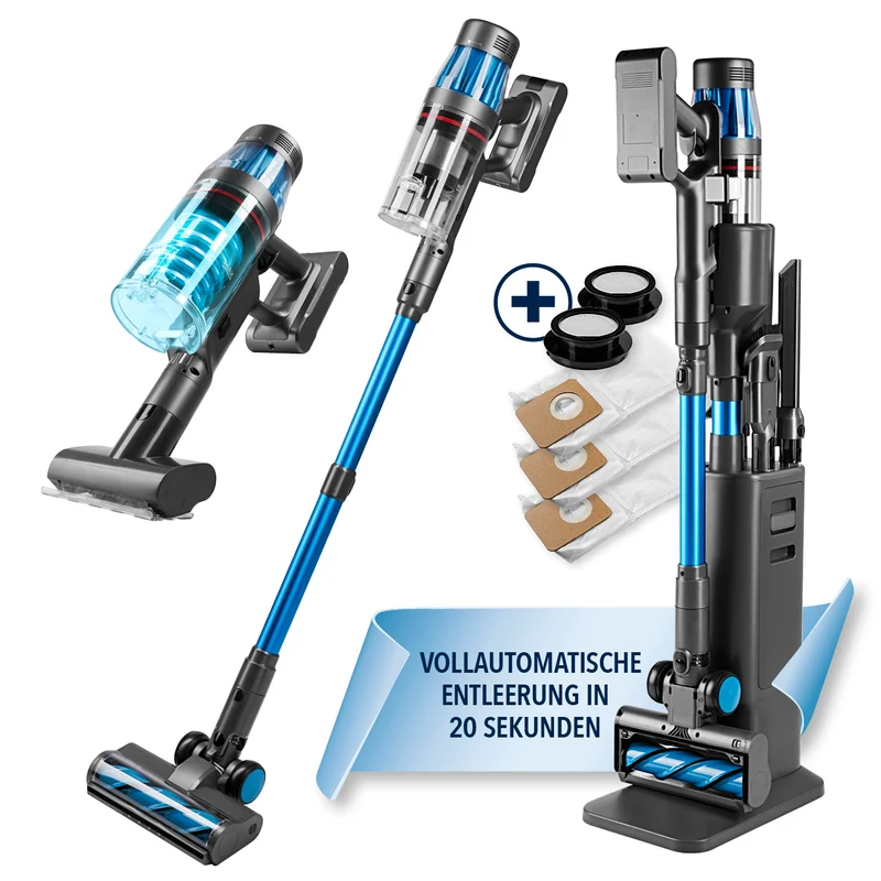 CLEANmaxx AeroTec 500 Staubsauger mit Absaugstation – Grau/Blau