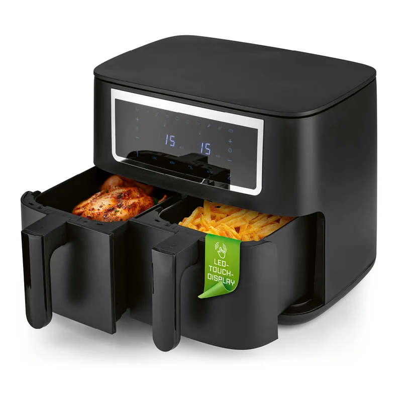 GOURMETmaxx Doppelkammer-Heißluftfritteuse 2 x 4 L - Touch, Timer, 10 Programme