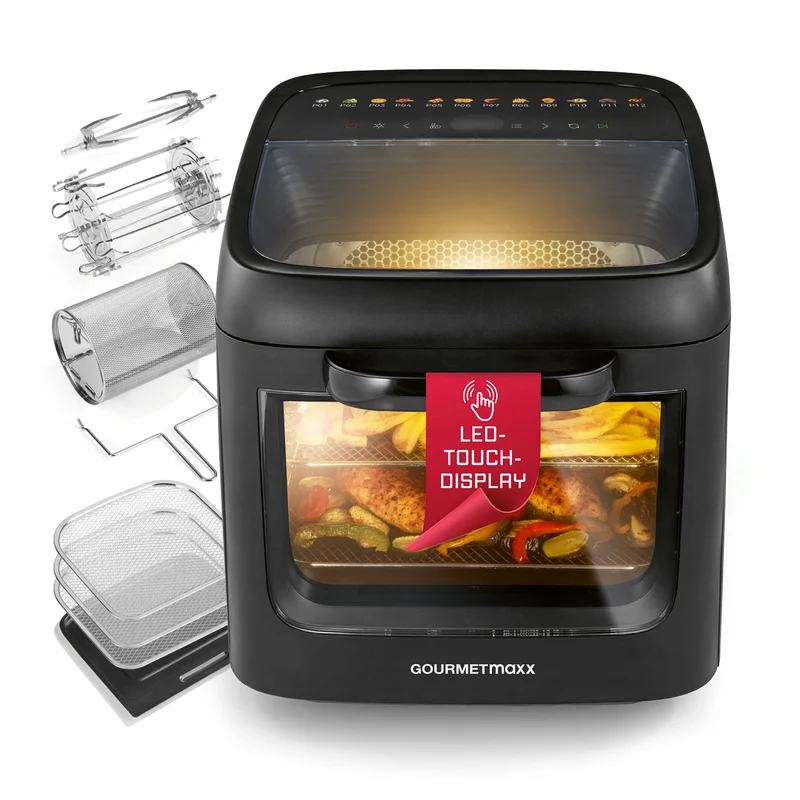 GOURMETmaxx Heißluftofen mit Panoramadach & Frontfenster, 12,5 l - 12 Programme