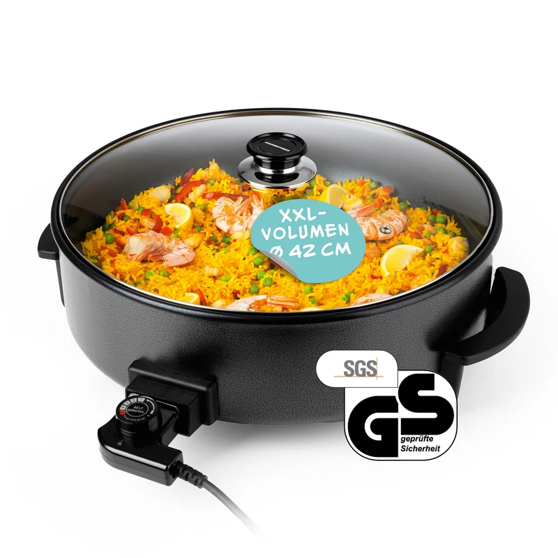 GOURMETmaxx elektrische Partypfanne - Ø 42 cm - mit Thermostat und Glasdeckel