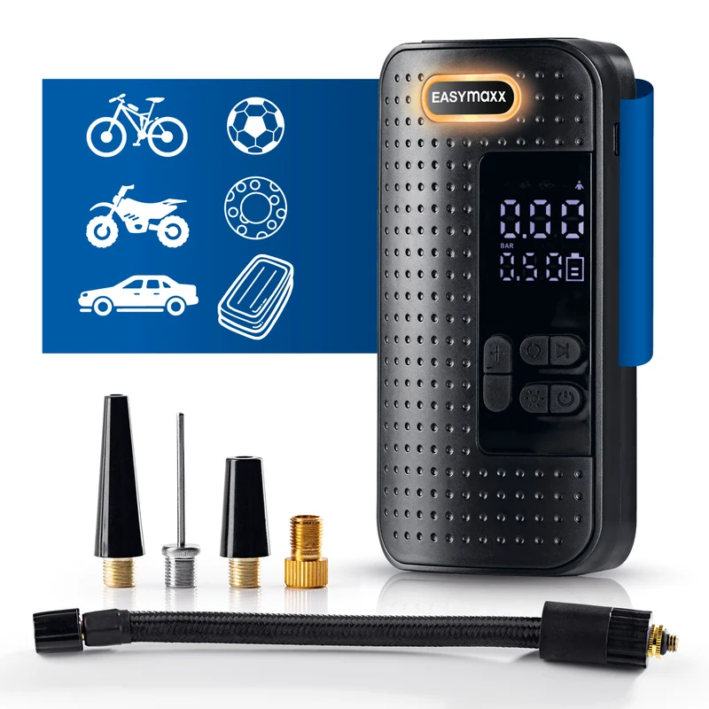 EASYmaxx Akku-Handkompressor - für Fahrrad, Auto & Bälle - mit Display - USB