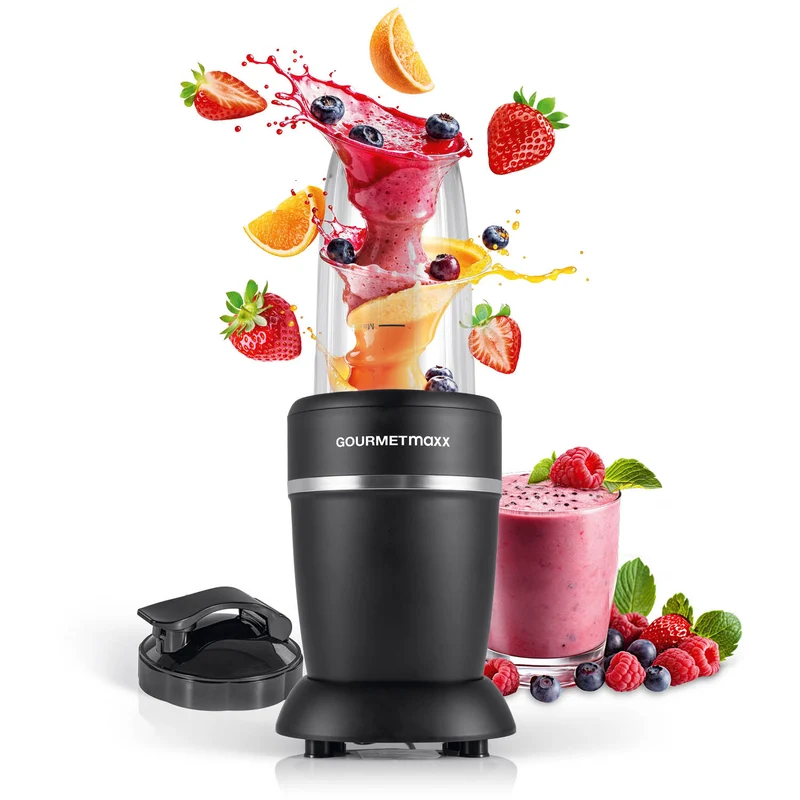 GOURMETmaxx Nutrition Mixer 4-tlg. - pürieren, hacken, mahlen - mit To-go-Deckel