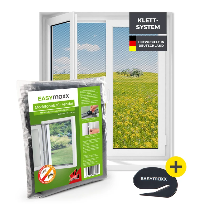 EASYmaxx Moskitonetz für Fenster mit selbstklebendem Klettband - 110 x 130 cm