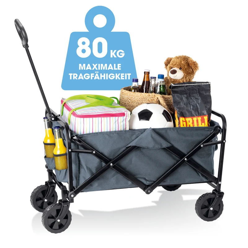 EASYmaxx Klapp-Bollerwagen, belastbar bis 80kg - Getränkehalter, 360°Vorderräder