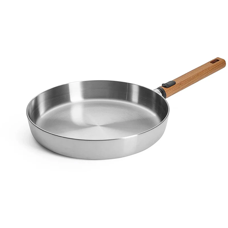 WOLL Logic Steel AHS Bratpfanne Ø 28 cm - Edelstahl, 5-Schicht, abnehmbarer Holzgriff