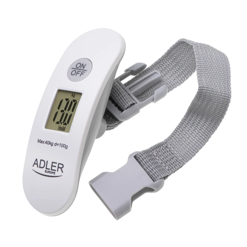 Gepäckwaage Adler, bis 40 kg, LCD-Anzeige, Tara- und Stabilisierungsfunktion, weiß und grau, AD 8189