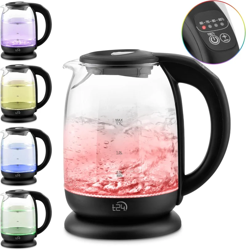 Glas Wasserkocher, 1.7 Liter, Temperatureinstellung