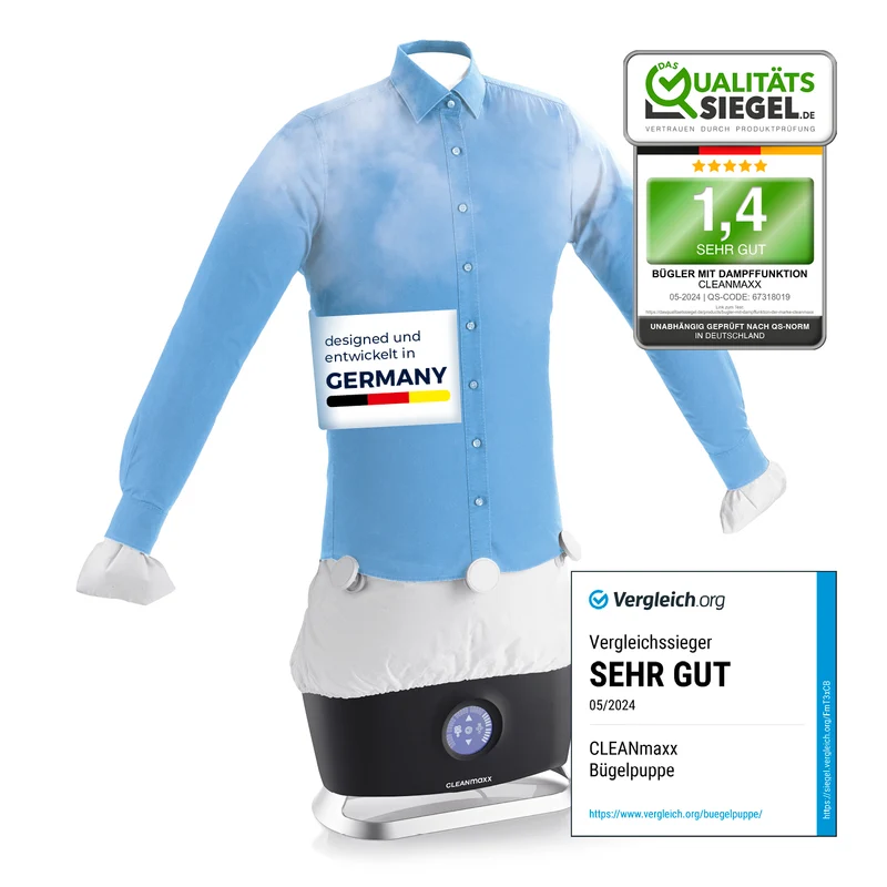 CLEANmaxx Hemdenbügler PRO STEAM - automatisch auffrischen, trocknen und bügeln - Schwarz