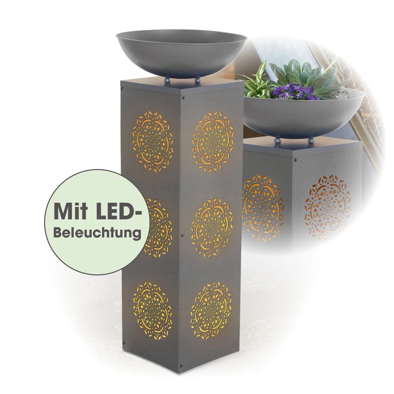 EASYmaxx LED-Dekosäule Beton-Optik mit Pflanzschale Mandala - 87 cm - Grau