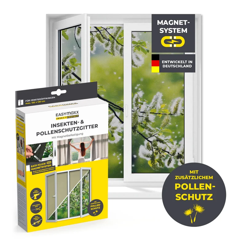 EASYmaxx Insect Protect Insekten- & Pollenschutzgitter mit Magnetbefestigung für Fenster bis zu 130 x 150 cm