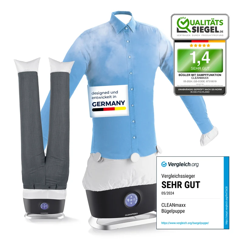 CLEANmaxx Hemdenbügler PRO STEAM + Hosenaufsatz - auffrischen, trocknen, bügeln - Schwarz