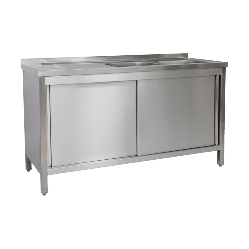 Spülschrank 1600 x 700 x 850 mm 2 Becken rechts, mit Grundboden 700 mm Tiefe