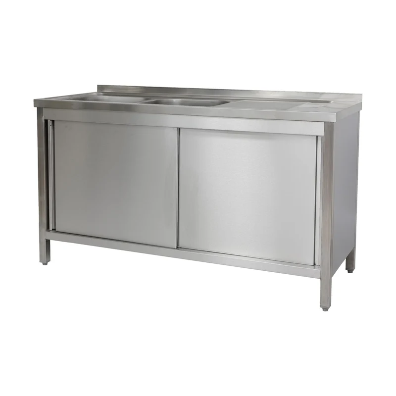 Spülschrank 1600 x 700 x 850 mm 2 Becken links mit Grundboden 700 mm Tiefe